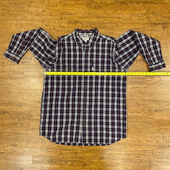Carhartt Blue White Red Plaid Cotton Relaxed Fit Button Down Shirt Men's XL Tall - Picture 11 of 11